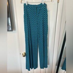 Diane Von Furstenberg Teal Geometric Wide Leg Pants